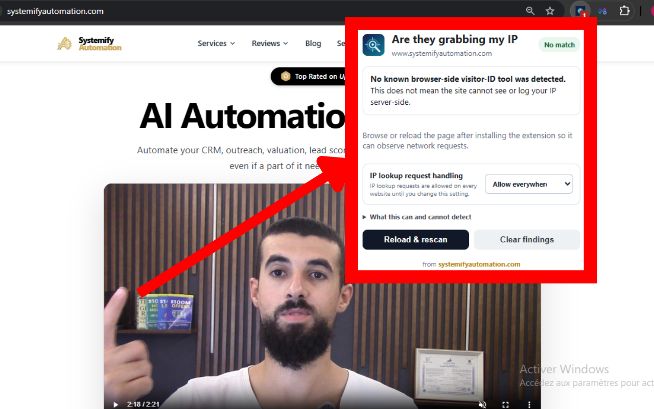 Are they grabbing my IP extension popup showing a detected service